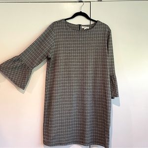 Beach Lunch Lounge Ponte Mini Dress Straight Trumpet Sleeve B&W Plaid XL